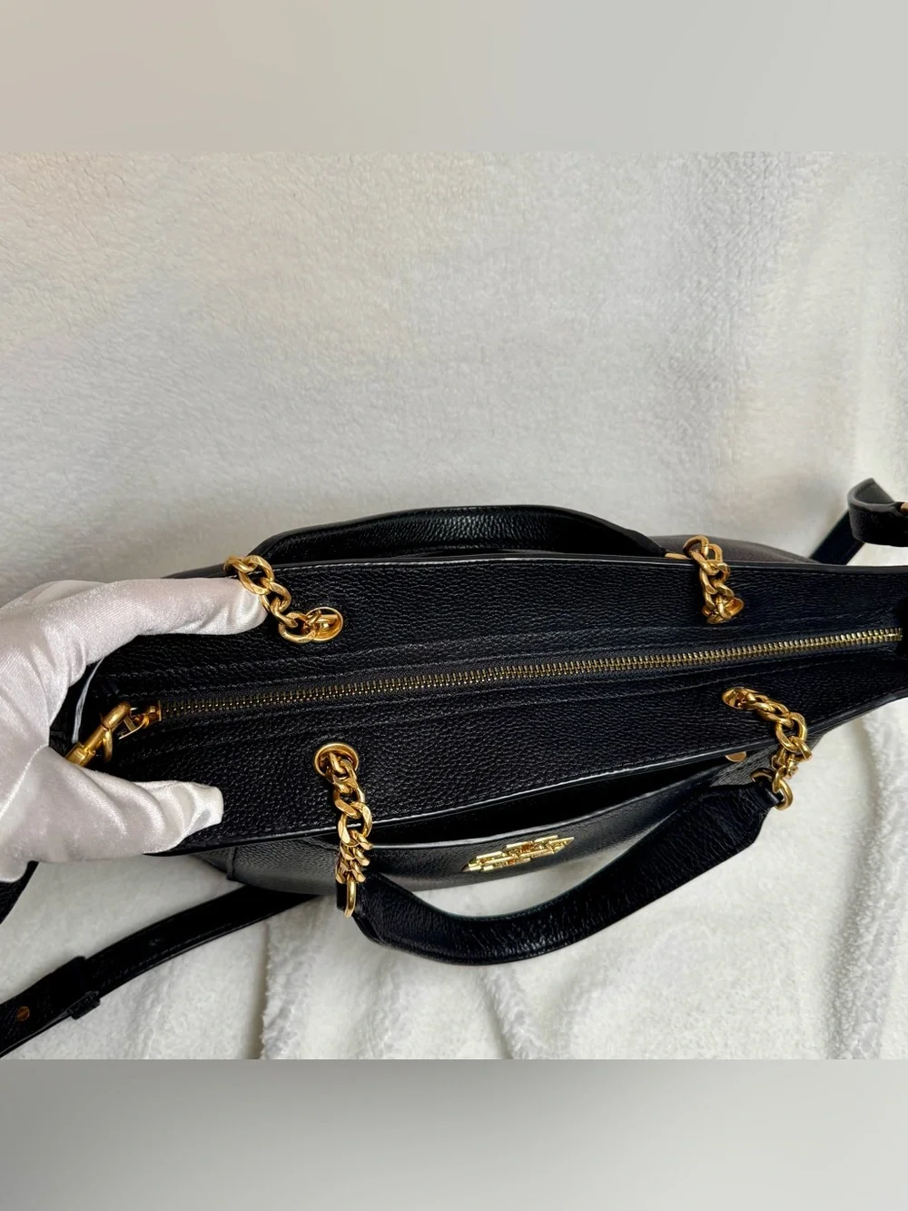 Tory Burch Britten Satchel Black Pebbled Leather Tote Crossbody Bag